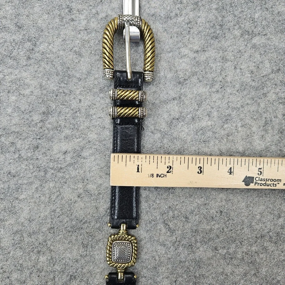 Brighton Women's Black Leather Belt ML 32 Silver & Gold Tones Metal Buckle 4B803